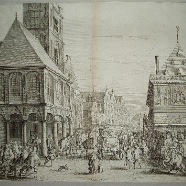 Amsterdam bezoek Maria de Medici. Aankomst op de Dam bij het Oude Stadhuis Salomon Savery (tekenaar) 360x445 mm. Casper van Baerle / Blaeu 1639 kopergravure