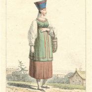 Lecomte 1819 Femme du peuple a St'Petersbourg  litho oud gekleurd € 50.-