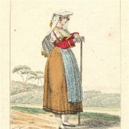 Lecomte 1819, Paysane des environs de Rome, litho oud gekleurd. € 50.-