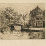 Haarlem De Korte Brug Walter Zeising 1876-1933 ets 20x16 cm. 1920  blindstempel J.H.de Bois Haarlem editeur.