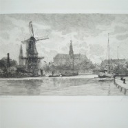 Haarlem Spaarne molen de Adriaan Josseaud 1880-1935 ets ca. 1930