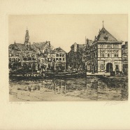 Haarlem Spaarne Waag Joh.Josseaud. 1880-1935 ets 20x15 cm. € 150.-