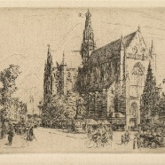 Haarlem St. Bavo Grote Markt Walter Zeising 1876-1933 ets 1920 24x19 cm.