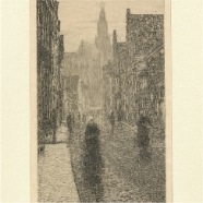 Haarlem St.Bavo Smedestraat 1896 ? J.G.Veldheer 1866-1954  ets 12x23 cm.