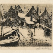 Spaarndam Adrianus Miolee 1879-1961 ets 20x17 cm.