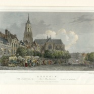 Arnhem J.L.Terwen 1813-1873 de markt handgekleurde staalgravure 1860 ca. 17x13 cm.  