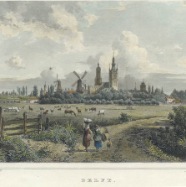 Delft J.L.Terwen 1813-1873 handgekleurde staalgravure 1860 ca. 17x13 cm. € 65.-