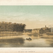 Leiden De stedelijke gasfabriek Maresingel litho G.J.Bos 1825-1898 ca. 21x16 cm. € 125.-