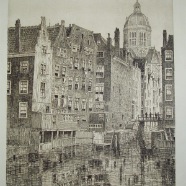 Amsterdam Kolkje  Marius Jansen 1885-1957 ets 25x35 cm. € 95.-