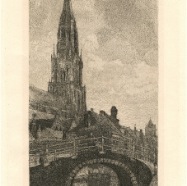 Delft Grote Kerk Johannes Mattheus Graadt van Roggen 1869-1959 ets 1911  14x24 cm plaatrand