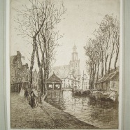 Gouda vischmarkt Martin van Waning 1882-1972 ets 20x24cm. € 75.-