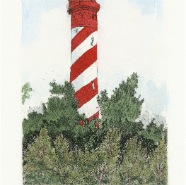 Haamstede vuurtoren ingekleurde ets 14x25 cm. € 50.-