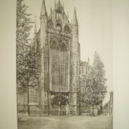 Leiden Hooglandse kerk Hendrik Voskuil  1893-1980 ets 1943   29x45 cm. € 75.-