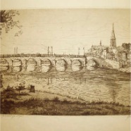 Maastricht  Maasbrug met gezicht op Wijk Johan Scherft 1892-1969 ets 37.5x23 cm. € 95.-