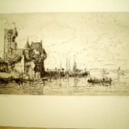 Rees aan de Rijn Martin van Waning 1889-1972 ets 39x20 cm. € 75.-