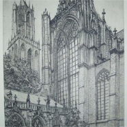 Utrecht Kloosterhof Dom Johan Scherft 1891-1969 ets 31.5x51 cm. € 75.-