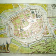 Groningen stadsplattegrond handgekleurde kopergravure € 40.-