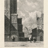 Haarlem Bavo en Vleeshal Weissenbruch1885 litho 15x19 cm. € 65.-