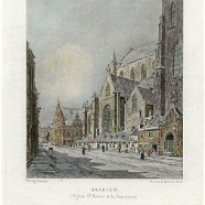 Haarlem St.Bavo en vleeshal Dujardin handgekleurde litho 1880 € 65.-