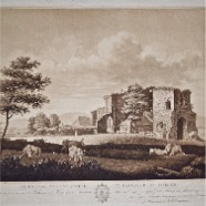 Santpoort de bouwval van kasteel Brederode W.H.Hoogkamer ca. 1850 43x49 cm. 1e staat ets en aquatint (zeer zeldzaam) 